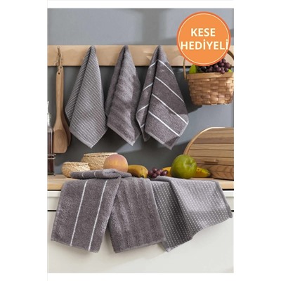 Rebeka Home Collection, Gri Sophia 6'lı 30x50 Cm El Ve Yüz Havlu Seti Mutfak Havlusu