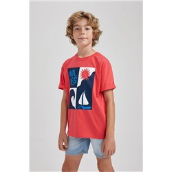 Defacto Erkek Çocuk Oversize Fit Bisiklet Yaka Baskılı Kısa Kollu Tişört A8682A823HS