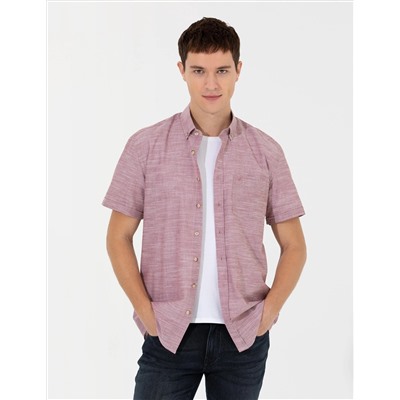 Bordo Regular Fit Kısa Kollu Gömlek