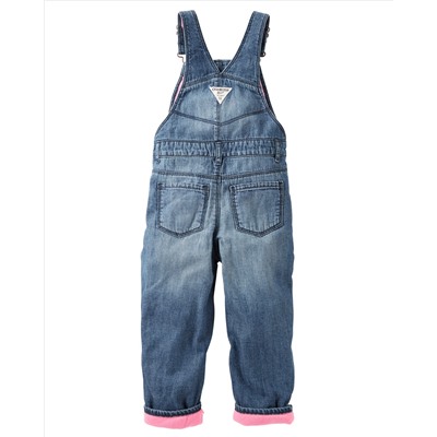 Fleece-Lined Denim Overalls - Ribbon Blue