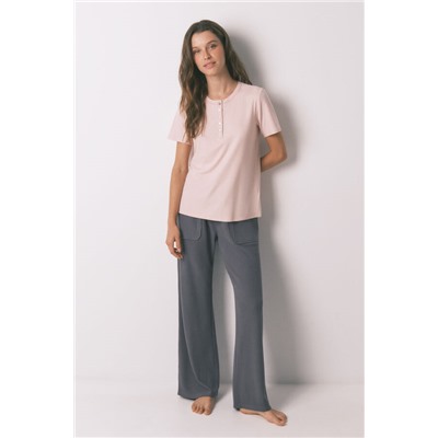 Camiseta manga corta viscosa rosa brillo