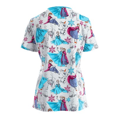 Cherokee Tooniforms Scrubs Frozen Party Print Top