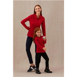 Kız Çocuk Bordo Polo Yaka Basic Sweatshirt