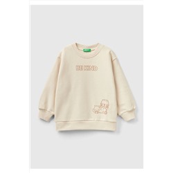 United Colors of BenettonErkek Çocuk Bej Slogan Baskılı Sweatshirt