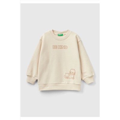 United Colors of BenettonErkek Çocuk Bej Slogan Baskılı Sweatshirt