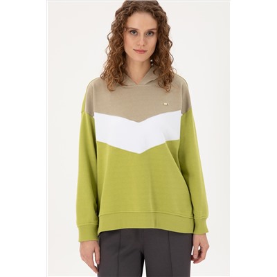 Kadın Fıstık Yeşili Kapüşonlu Sweatshirt