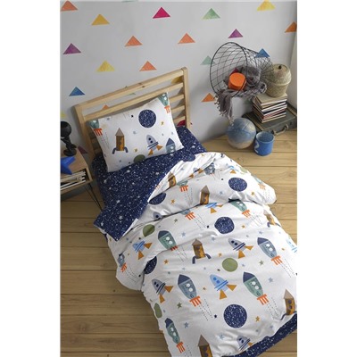 Ev & Ev Home Pamuklu Nevresim Takımı Tek Kişilik Spacex Lacivert Ep-022914