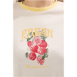 Sarı Boyfriend Fit Basklı Yıkamalı %100 Pamuk Büyük Beden Örme T-Shirt TBBSS25BF00055