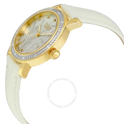 BURGIMother of Pearl Pattern Dial White Leather Ladies Watch BUR096YGW