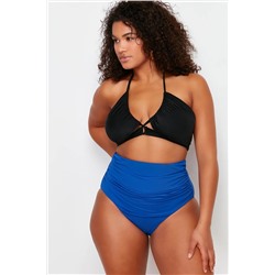 Lacivert Yüksek Bel Korseli Büzgü Detaylı Toparlayıcı Büyük Beden Bikini Altı TBBSS23CR00001