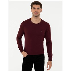 Bordo Slim Fit Bisiklet Yaka Basic Triko Kazak