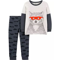 2-Piece Raccoon Layered-Look Tee & Mask Print Jogger Set
