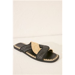Sandalias rafia tiras cruzadas negro