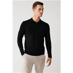 Avva Erkek Siyah Fermuarlı Polo Yaka Standart Fit Normal Kesim Rayon Triko Kazak A32y5199 A32Y5199