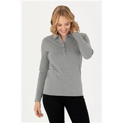 Kadın Gri Melanj Basic Polo Yaka Sweatshirt