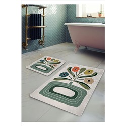 Pilloveland Kaymaz Taban Yıkanabilir 2’li Banyo Paspası - Vazo Desenli 60*100 Cm - 50*60 Cm BM0180