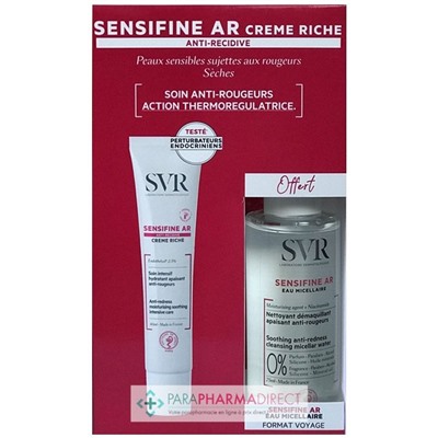 SVR Sensifine AR Crème Riche - Soin Intensif Hydratant Apaisant Anti-Rougeurs 40ml + Eau micellaire 75ml OFFERTE