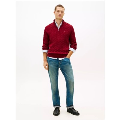 Cable Knit Mockneck Quarter-Zip Sweater