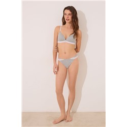 Tanga tira algodón canalé encaje gris