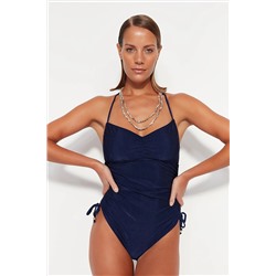 TRENDYOLMİLLA Lacivert Straplez Tünelli Dokulu High Leg Mayo TBESS23MA00104