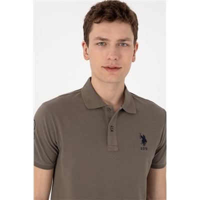 Erkek Slim Fit Polo Yaka Vizon Basic Tişört