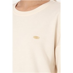 Kadın Krem Gömlek Detaylı Bisiklet Yaka Sweatshirt