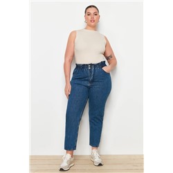 Trendyol Curve Mavi Yüksek Bel Beli Lastikli Mom Jeans TBBAW23JE00002