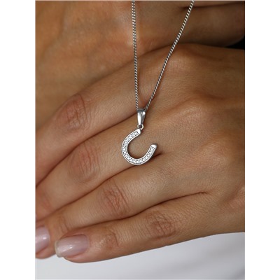 Подвеска из серебра с фианитами родированная - Подкова на удачу 3-002р200