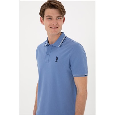 Erkek Regular Fit Polo Yaka Koyu Mavi Basic Tişört