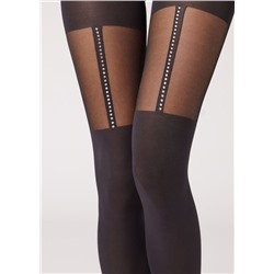 Strumpfhose in Strumpfhalter-Optik mit Strass