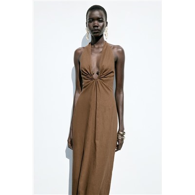 MIDI DRESS WITH BUCKLE LINEN BLEND