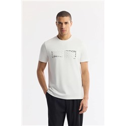 Avva, Erkek Beyaz Bisiklet Yaka Gofre Baskılı İnterlok T-Shirt A51Y1003