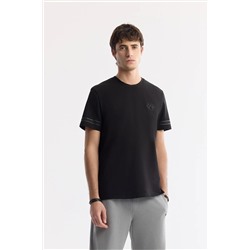 Avva, Erkek Siyah Bisiklet Yaka Enjeksiyon Baskılı 2'İplik T-Shirt A51Y1163