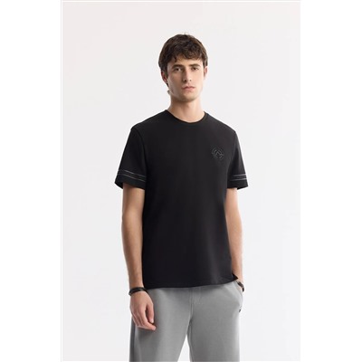 Avva, Erkek Siyah Bisiklet Yaka Enjeksiyon Baskılı 2'İplik T-Shirt A51Y1163