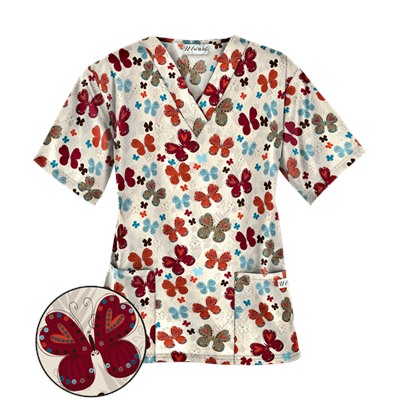 UA Butterfly Bounty Coffee Bean Print Scrub Top