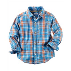 Poplin Plaid Button-Front Shirt