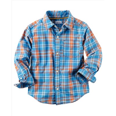 Poplin Plaid Button-Front Shirt