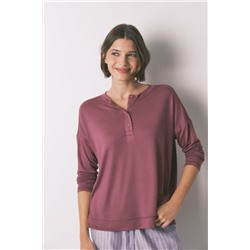 Camiseta holgada manga larga granate