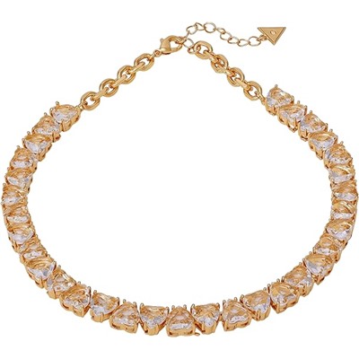 GUESS Goldtone Clear Glass Stone Pave Heart Necklace