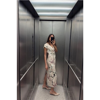 FLORAL PRINT SATIN MIDI DRESS