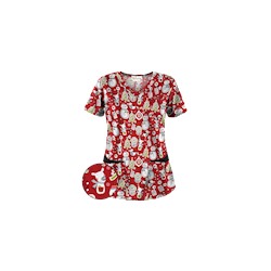 UA Holiday Cheer Red Print Scrub Top