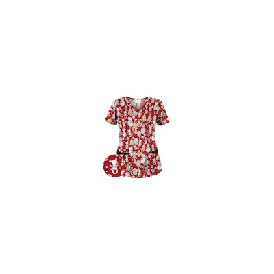UA Holiday Cheer Red Print Scrub Top