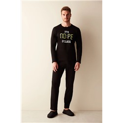 Penti Erkek Nope Sloganlı Siyah Pijama Takımı PHYGYIG223SK-BK3