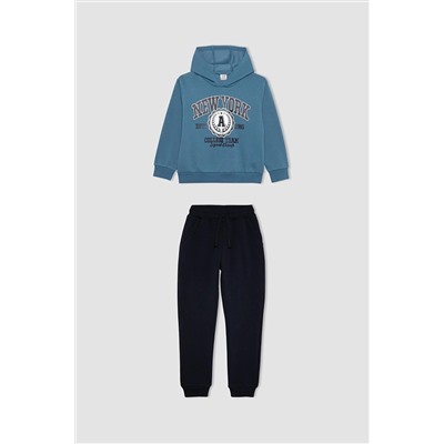 Defacto Erkek Çocuk Baskılı Kapüşonlu Sweatshirt Eşofman Altı 2'li Takım B3667A823WN