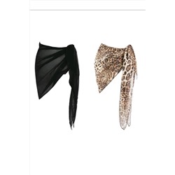 BF Bikini Fashion, 2li siyah ve leopar ikili pareo seti
