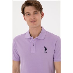 Erkek Slim Fit Polo Yaka Lila Basic Tişört