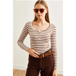 Olalook Kadın Kalın Fitilli Acı Kahve Patlı Kaşkorse Bluz BLZ-19000588