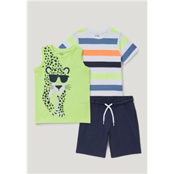 Set - Kurzarmshirt, Top und Sweatshorts - 3 teilig