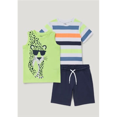 Set - Kurzarmshirt, Top und Sweatshorts - 3 teilig