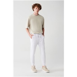 Avva Beyaz Beli Bağcıklı Paçası Lastikli Pamuklu Nefes Alan Regular Fit Jogger Eşofman Altı A31Y3415